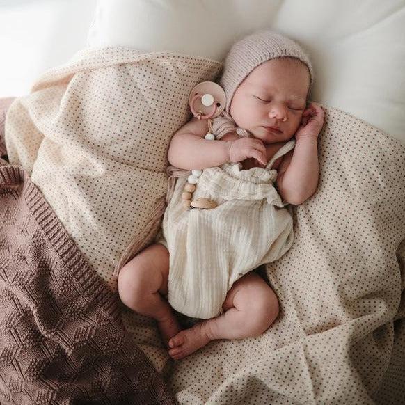 Mushie - Organic Cotton Muslin Swaddle Blanket - Caramel Polka Dot-Swaddle Blankets-Posh Baby