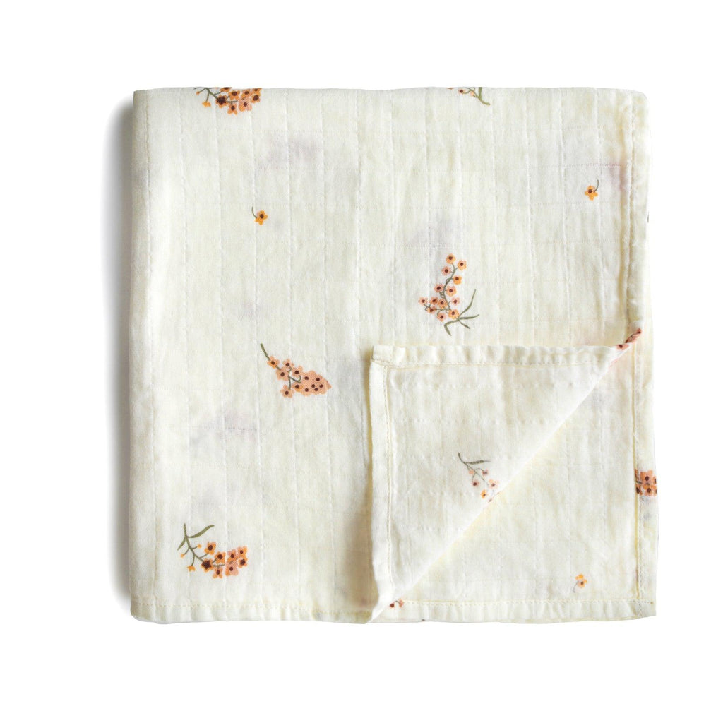 Mushie - Organic Cotton Muslin Swaddle Blanket - Flowers-Swaddle Blankets-Posh Baby