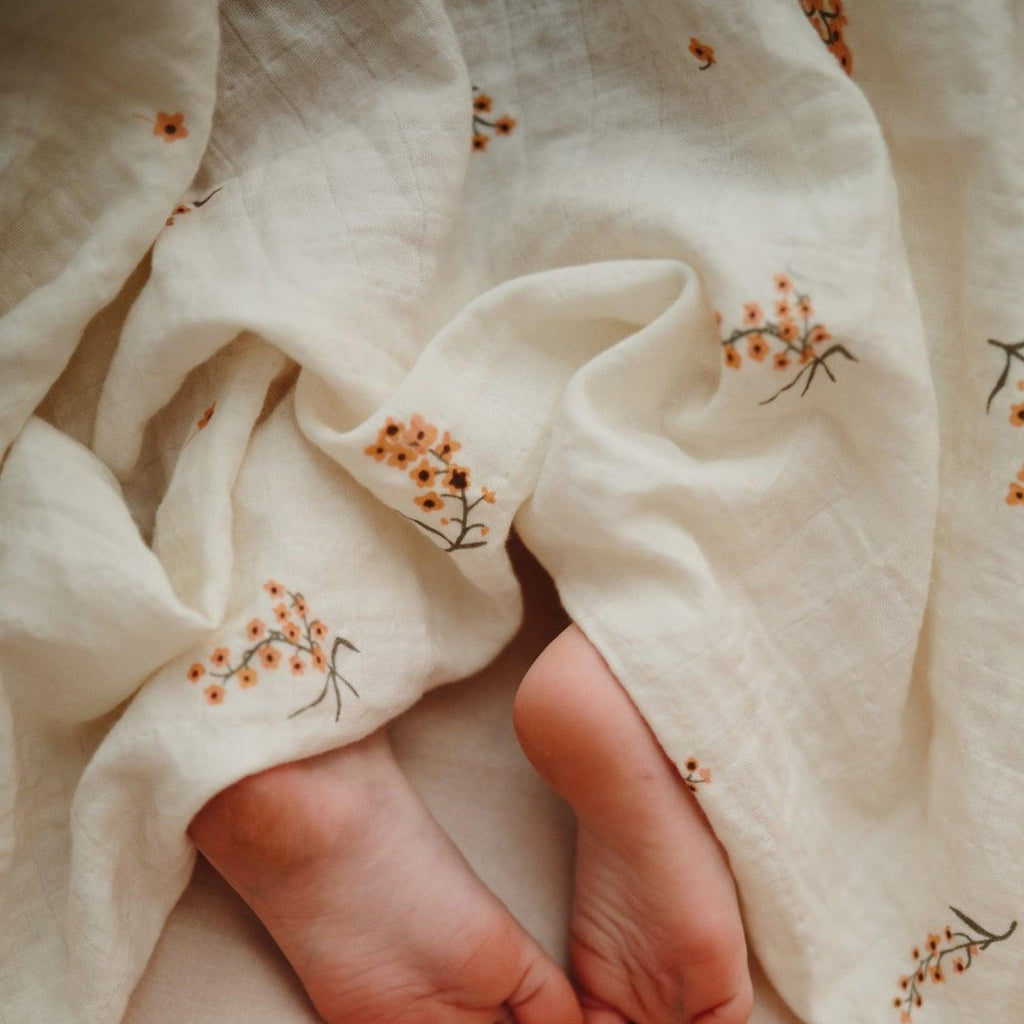 Mushie - Organic Cotton Muslin Swaddle Blanket - Flowers-Swaddle Blankets-Posh Baby
