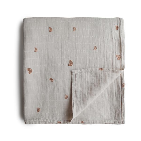 Mushie - Organic Cotton Muslin Swaddle Blanket - Rainbows-Swaddle Blankets-Posh Baby