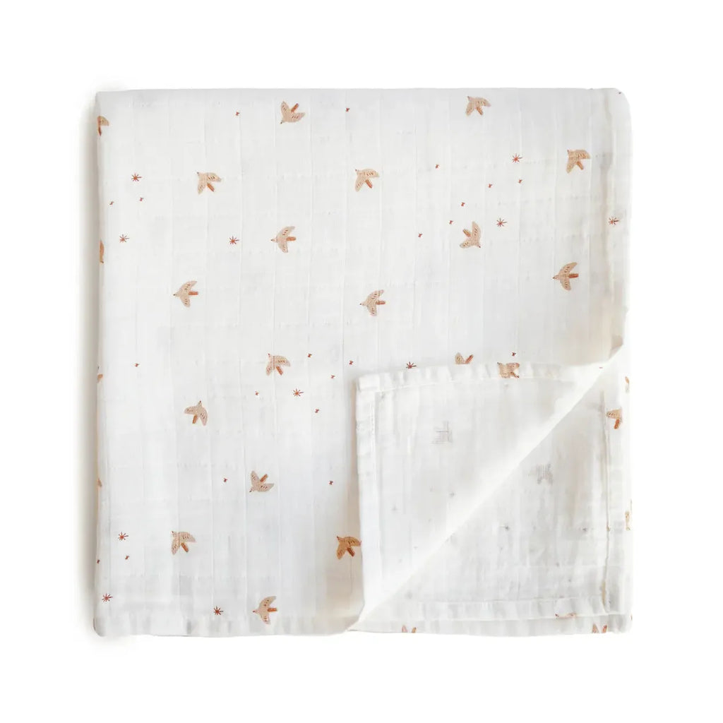 Mushie - Organic Cotton Muslin Swaddle Blanket - Sparrow-Swaddle Blankets-Posh Baby