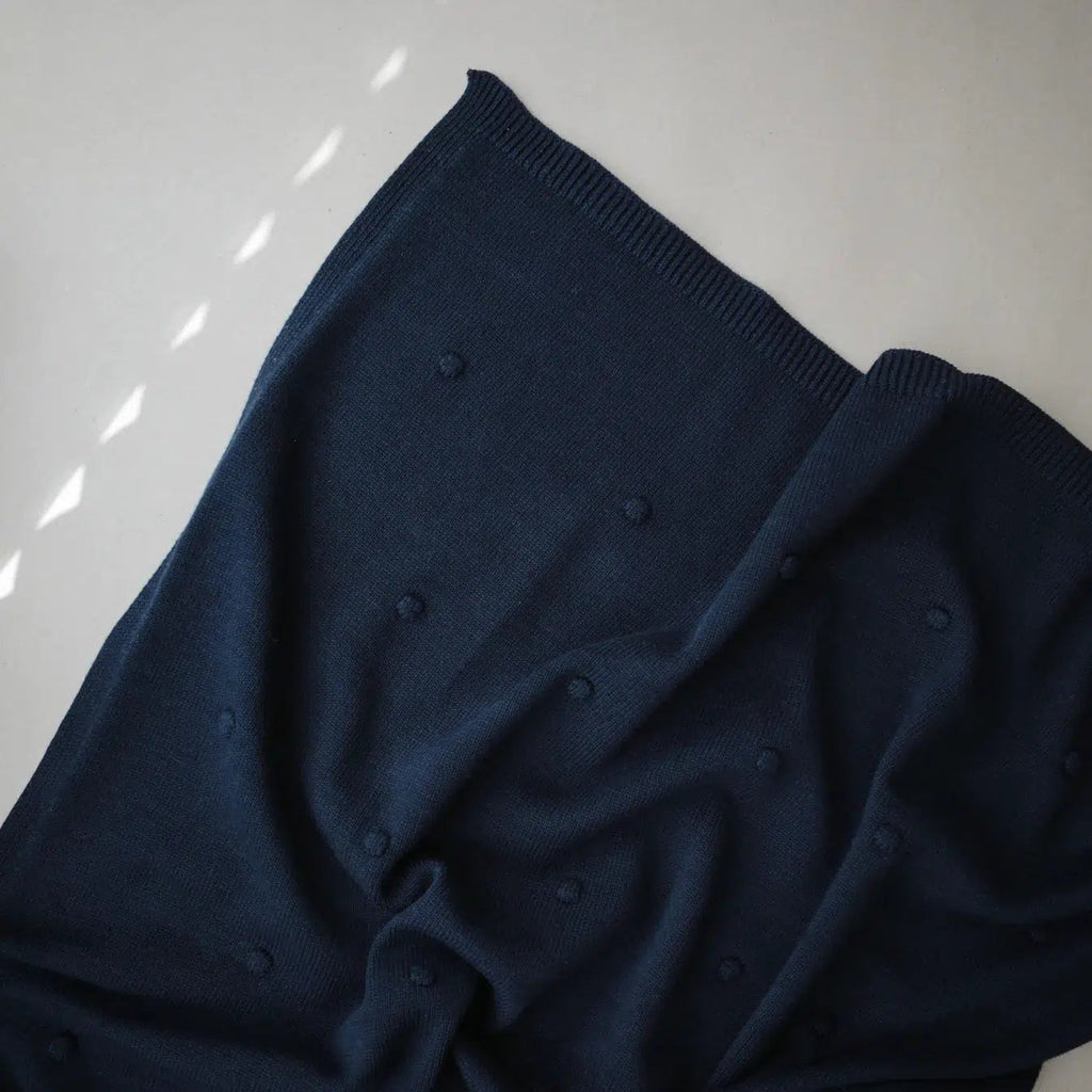 Mushie - Organic Cotton Textured Dots Baby Blanket - Dark Navy-Quilts + Snuggle Blankets-Posh Baby