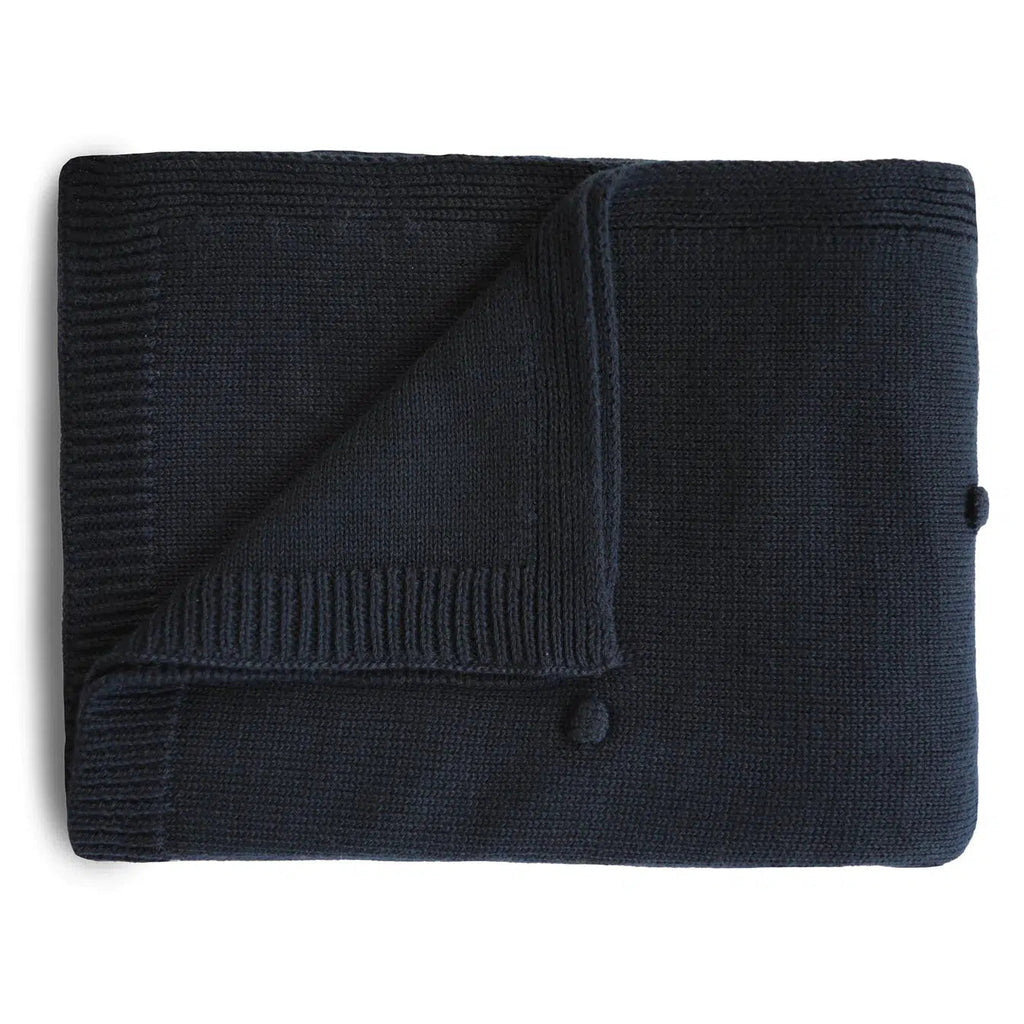 Mushie - Organic Cotton Textured Dots Baby Blanket - Dark Navy-Quilts + Snuggle Blankets-Posh Baby