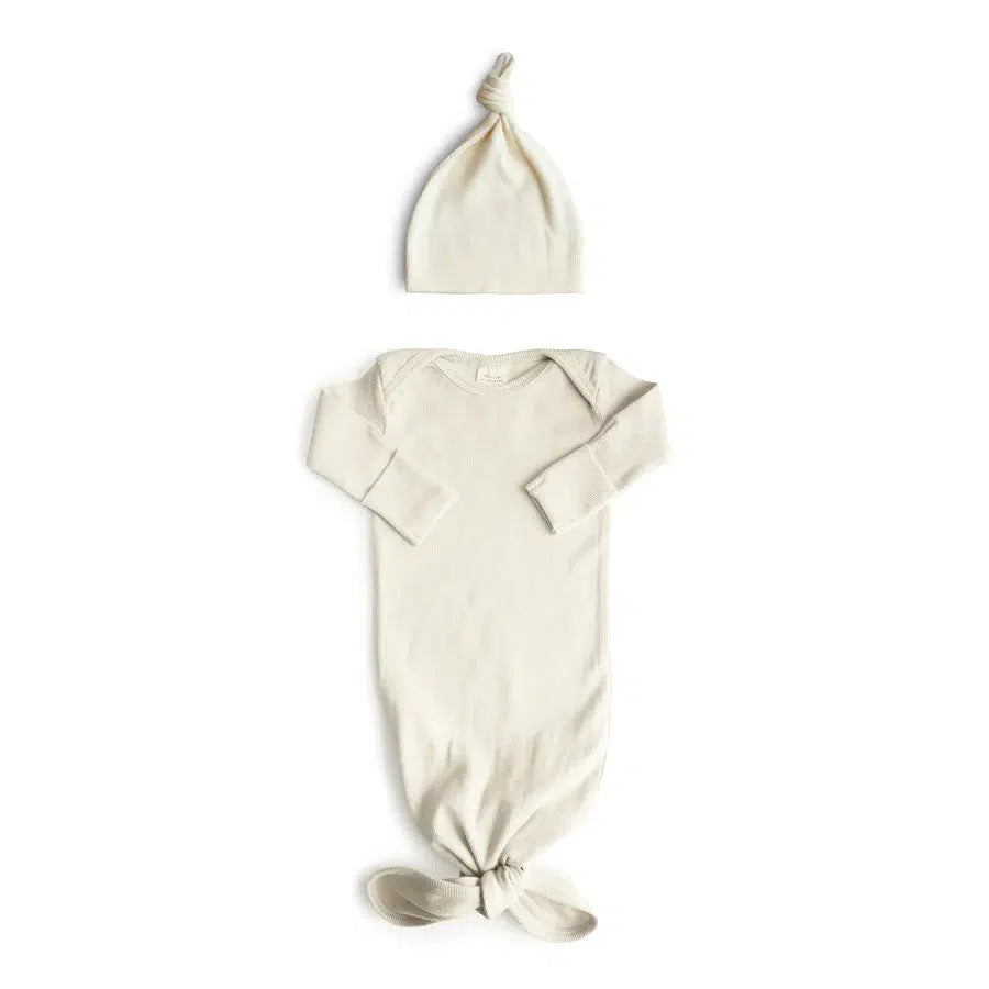 Mushie - Organic Ribbed Cotton Knotted Gown + Hat Sets-Infant Gowns-Roman Green-0-3M-Posh Baby