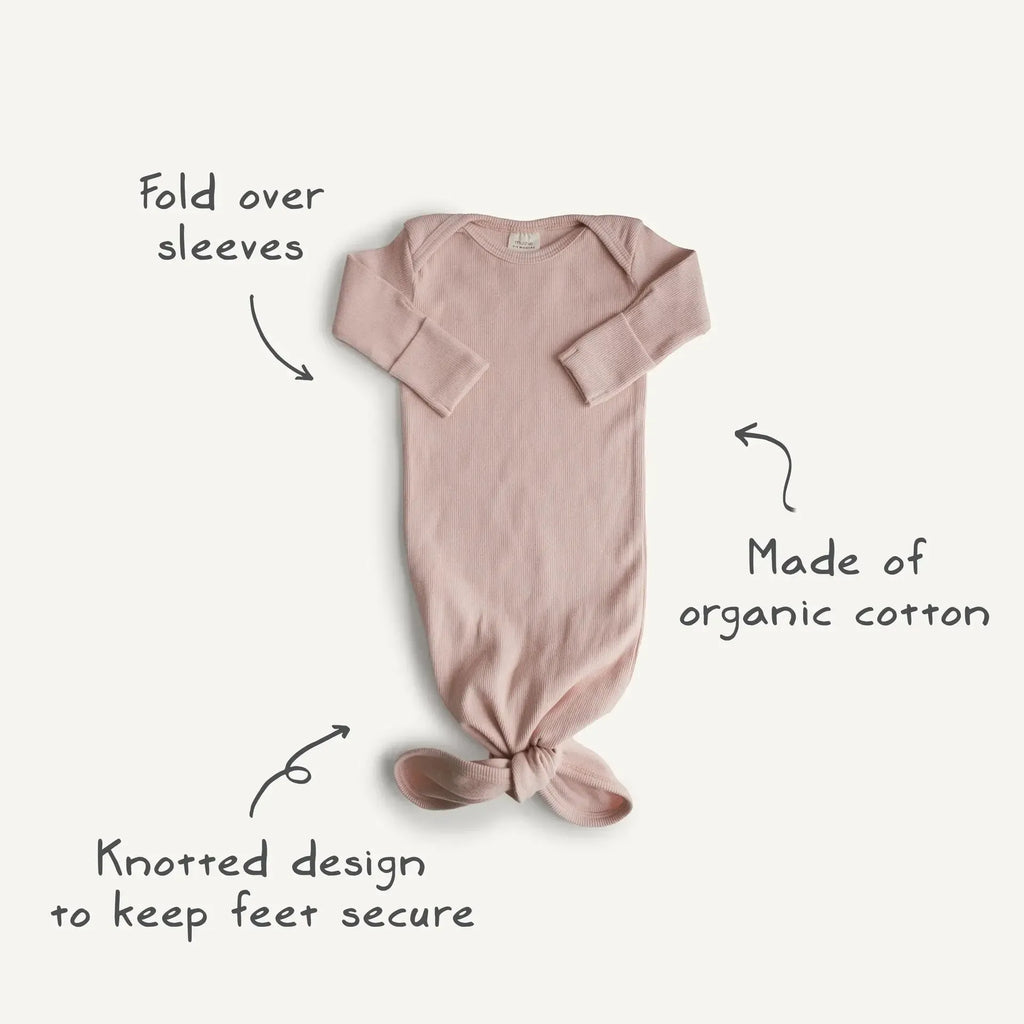 Mushie - Organic Ribbed Cotton Knotted Gown + Hat Sets-Infant Gowns-Roman Green-0-3M-Posh Baby