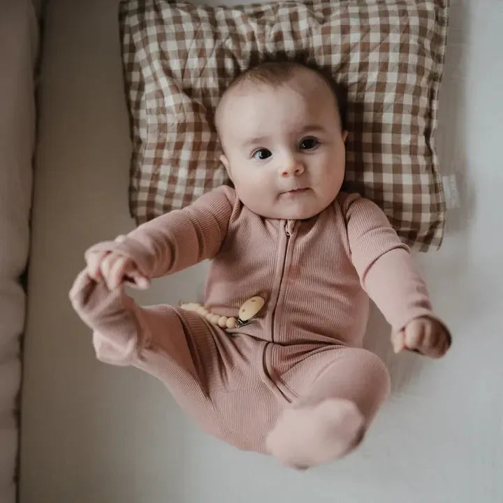 Mushie - Organic Zipper Footie - Blush-Footies + Rompers (Basic)-0-3M-Posh Baby