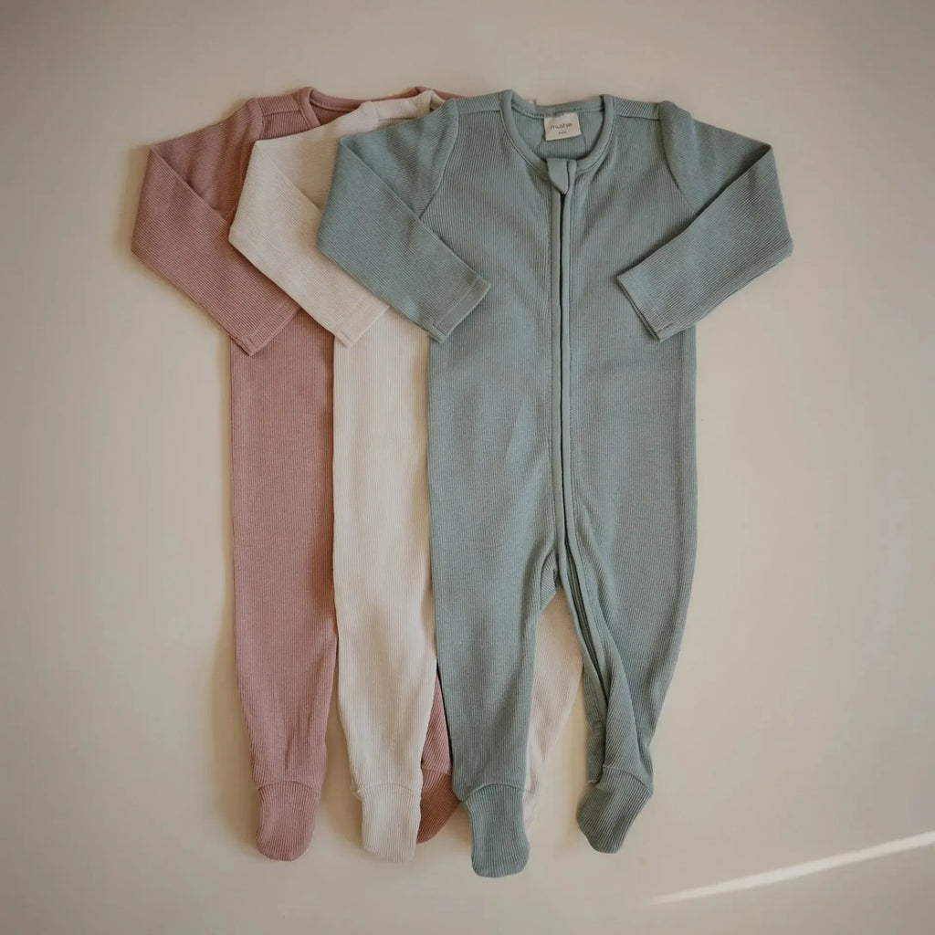 Mushie - Organic Zipper Footie - Blush-Footies + Rompers (Basic)-0-3M-Posh Baby