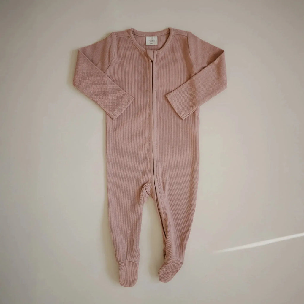 Mushie - Organic Zipper Footie - Blush-Footies + Rompers (Basic)-0-3M-Posh Baby