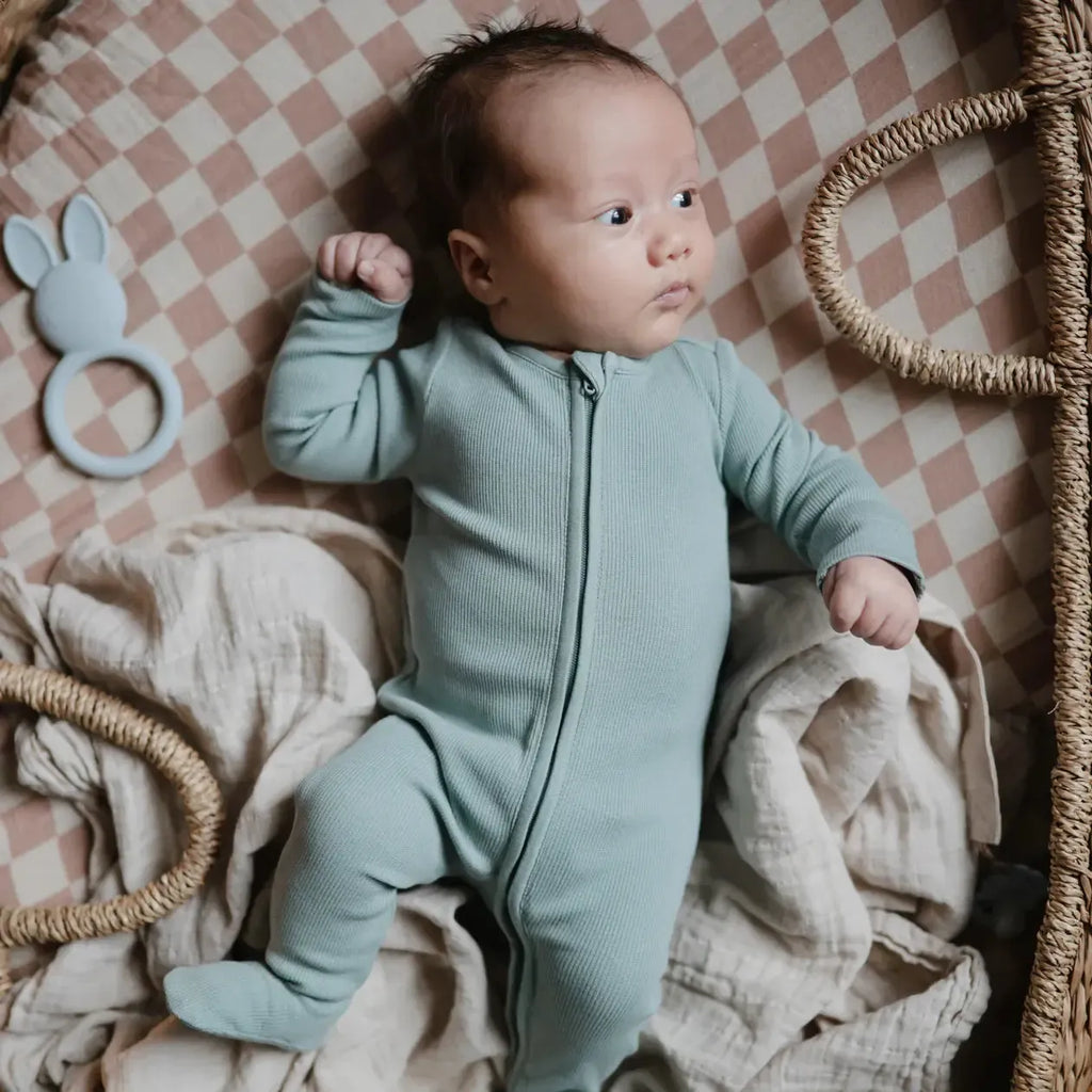 Mushie - Organic Zipper Footie - Roman Green-Footies + Rompers (Basic)-0-3M-Posh Baby