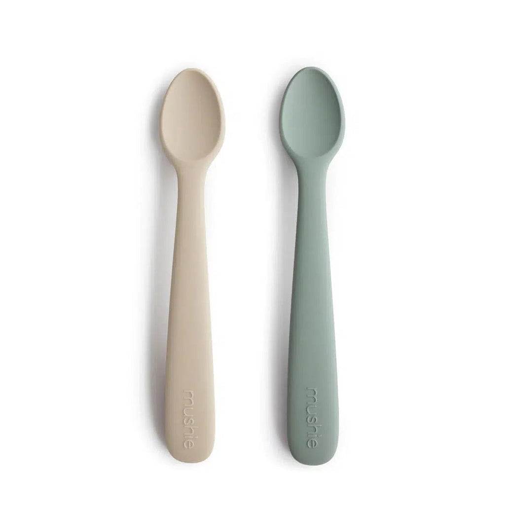 Mushie - Silicone Feeding Spoons - 2 Pack-Plates + Bowls + Cups + Utensils-Cambridge Blue/Shifting Sands-Posh Baby