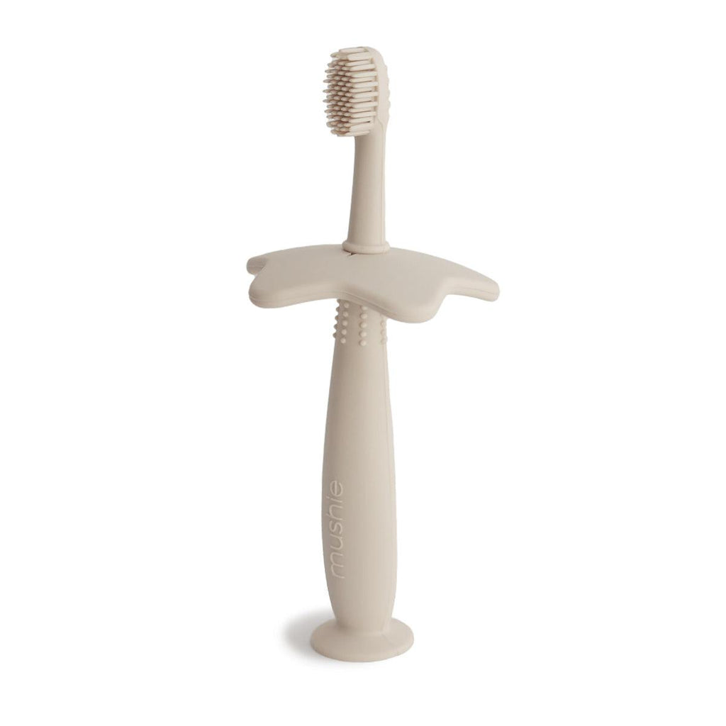Mushie - Silicone Star Training Toothbrush - Shifting Sands-Grooming + Hygiene-Posh Baby