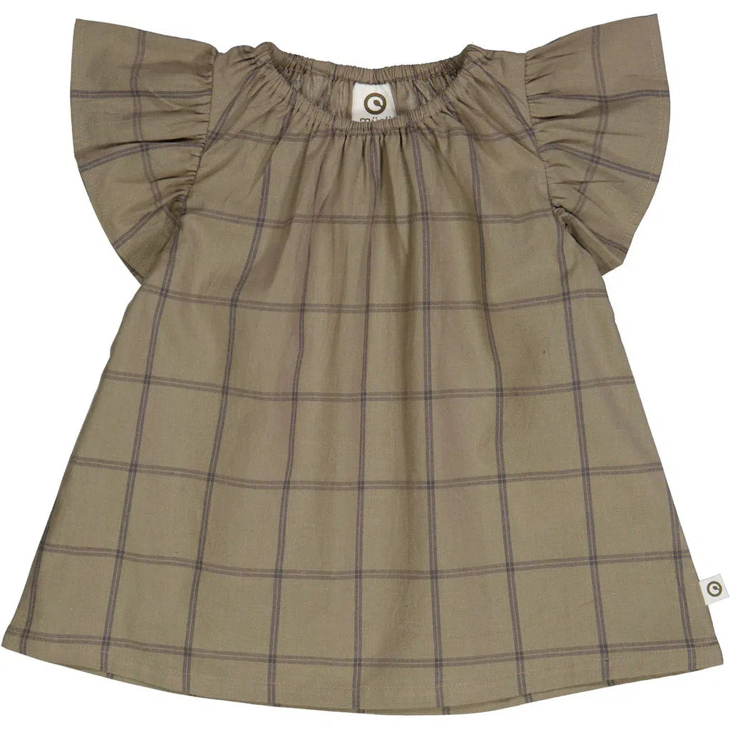 Musli - Organic Flutter Sleeve Dress - Check-Dresses-0-3M-Posh Baby