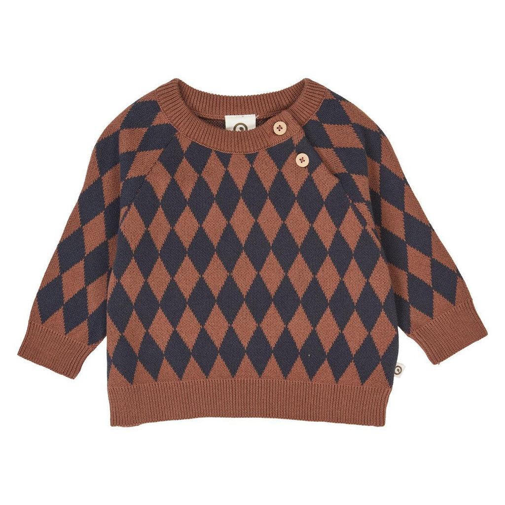 Musli - Organic Knit Sweater - Rust Harlequin-Sweaters + Cardigans + Jackets-0-3M-Posh Baby