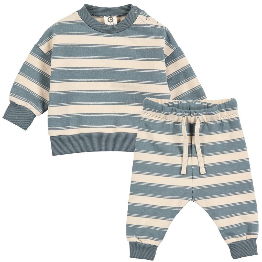 Musli - Organic Sweatshirt + Pant Set - Blue Stripe-Sets-0-3M-Posh Baby