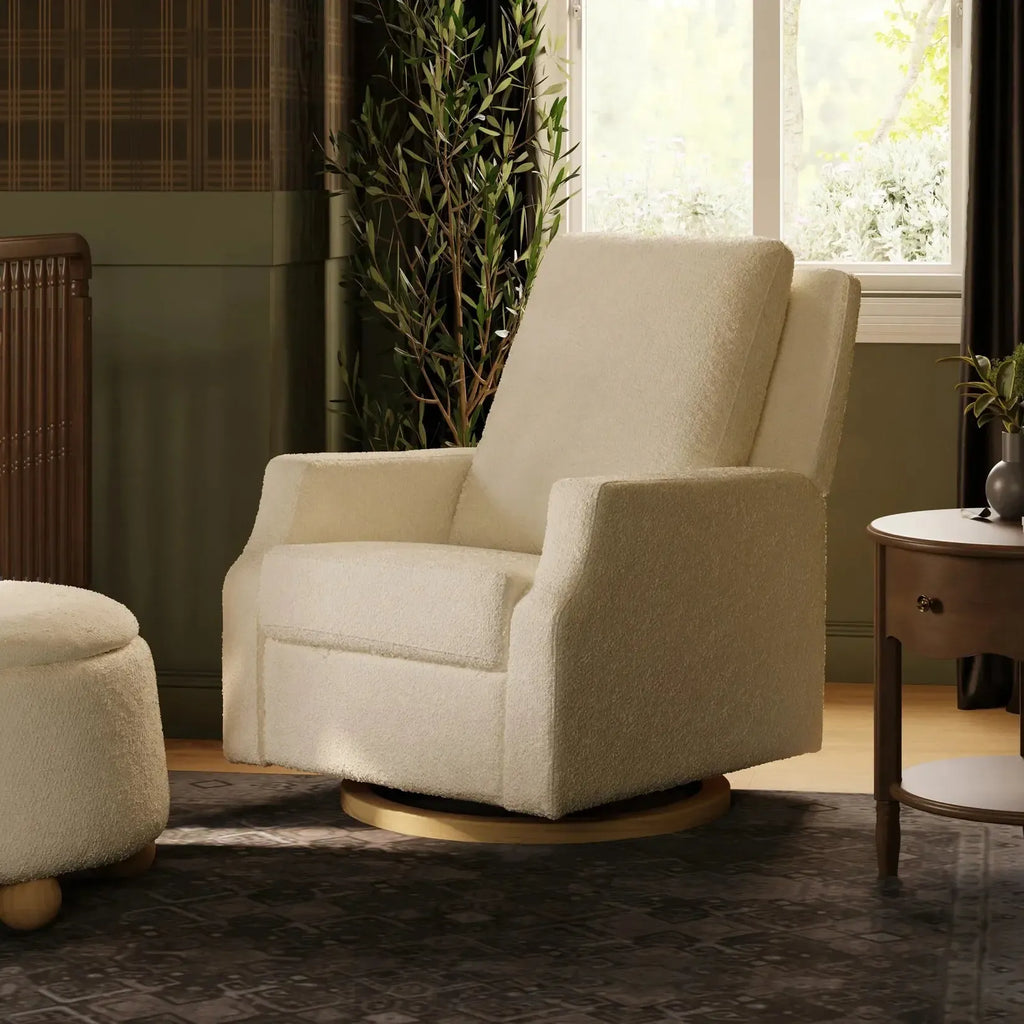 Namesake - Crewe Electronic Recliner and Swivel Glider - Ivory Boucle + Wood Base-Chairs-Posh Baby