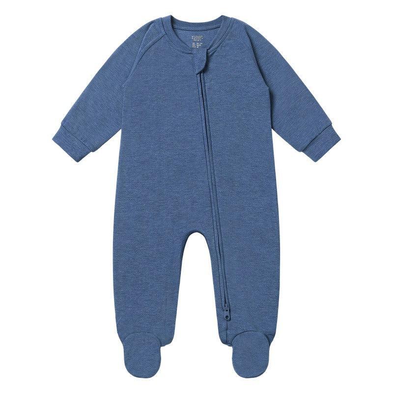 Nest Designs - Long Sleeve Two-Way Zipper Footie - Vintage Indigo-Footies + Rompers (Basic)-Newborn-Posh Baby