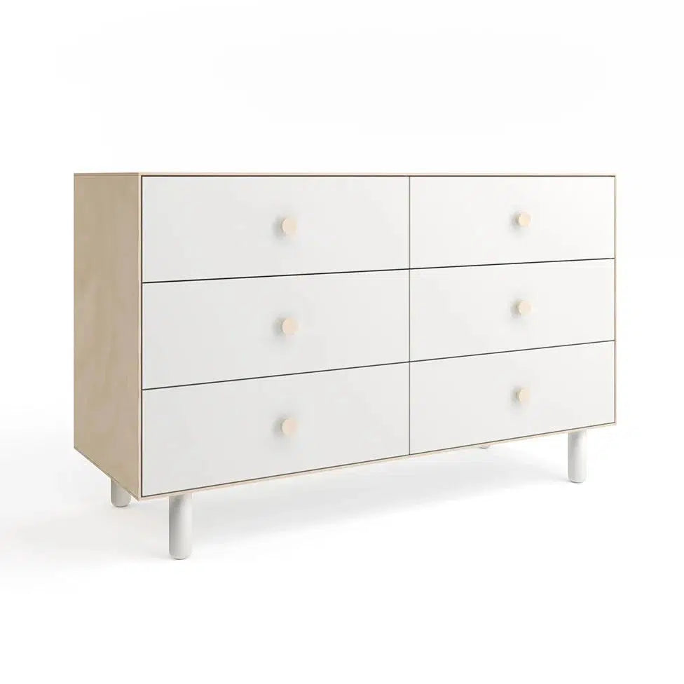 Oeuf - 6 Drawer Dresser - Fawn Base - White + Birch-Dressers + Changing Tables-Posh Baby