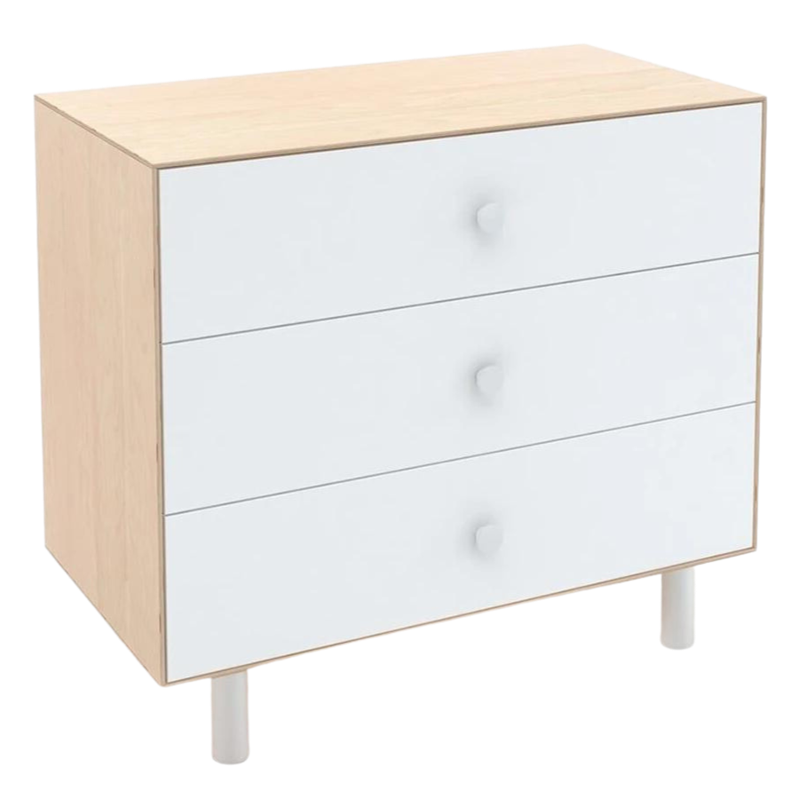 Oeuf - Merlin 3 Drawer Dresser with Classic Base - White + Birch-Dressers + Changing Tables-Posh Baby