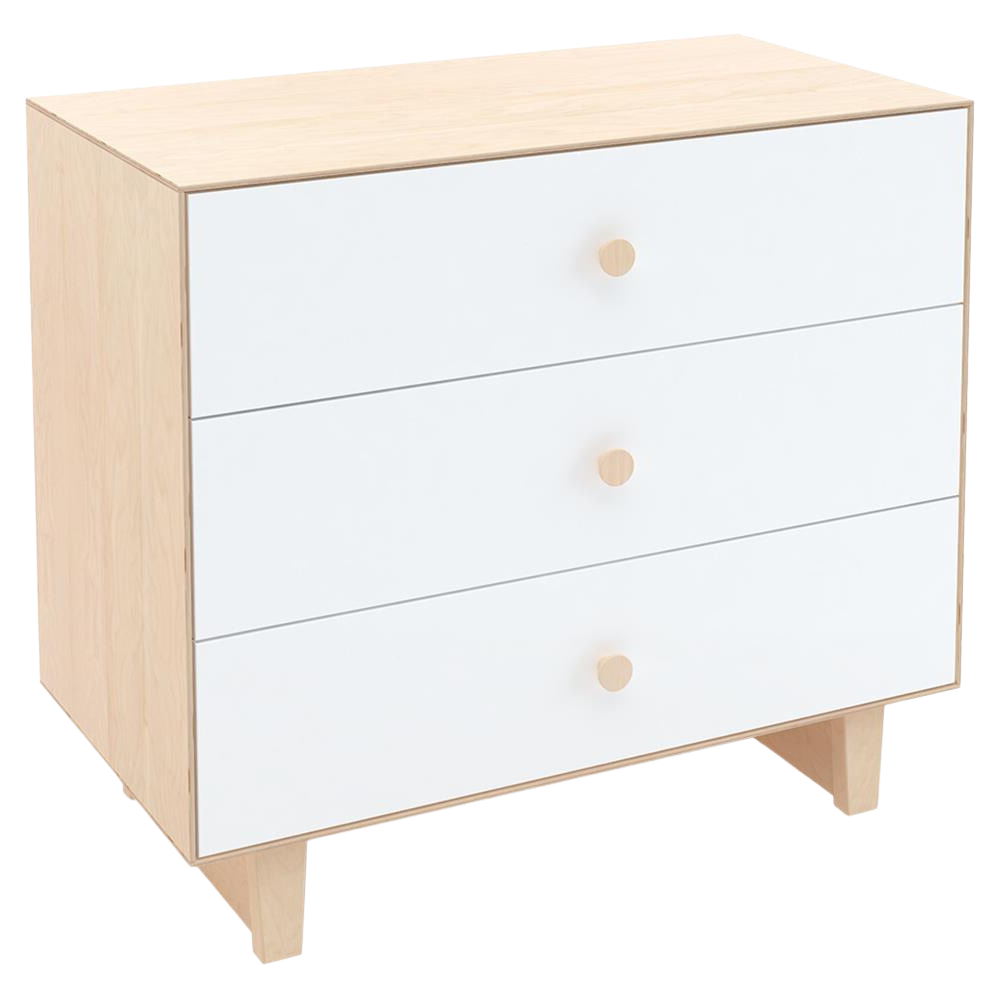 Oeuf - Merlin 3 Drawer Dresser with Rhea Base - White + Birch-Dressers + Changing Tables-Posh Baby