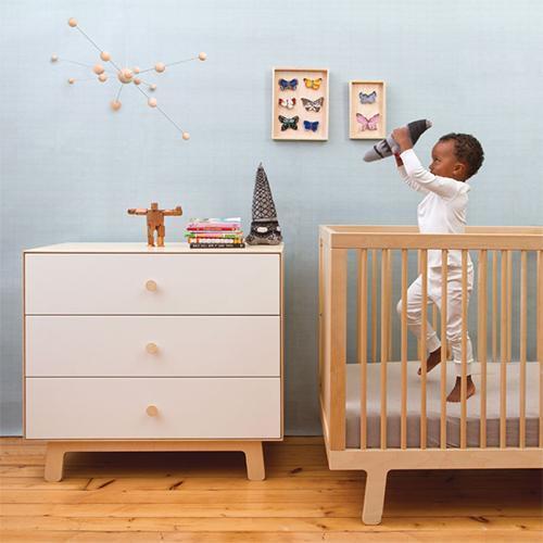 Oeuf - Merlin 3 Drawer Dresser with Sparrow Base - White + Birch-Dressers + Changing Tables-Posh Baby