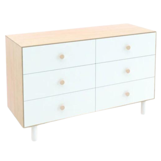 Oeuf - Merlin 6 Drawer Dresser with Fawn Base - White + Birch-Dressers + Changing Tables-Posh Baby