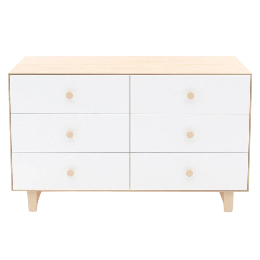 Oeuf - Merlin 6 Drawer Dresser with Rhea Base - White + Birch-Dressers + Changing Tables-Posh Baby