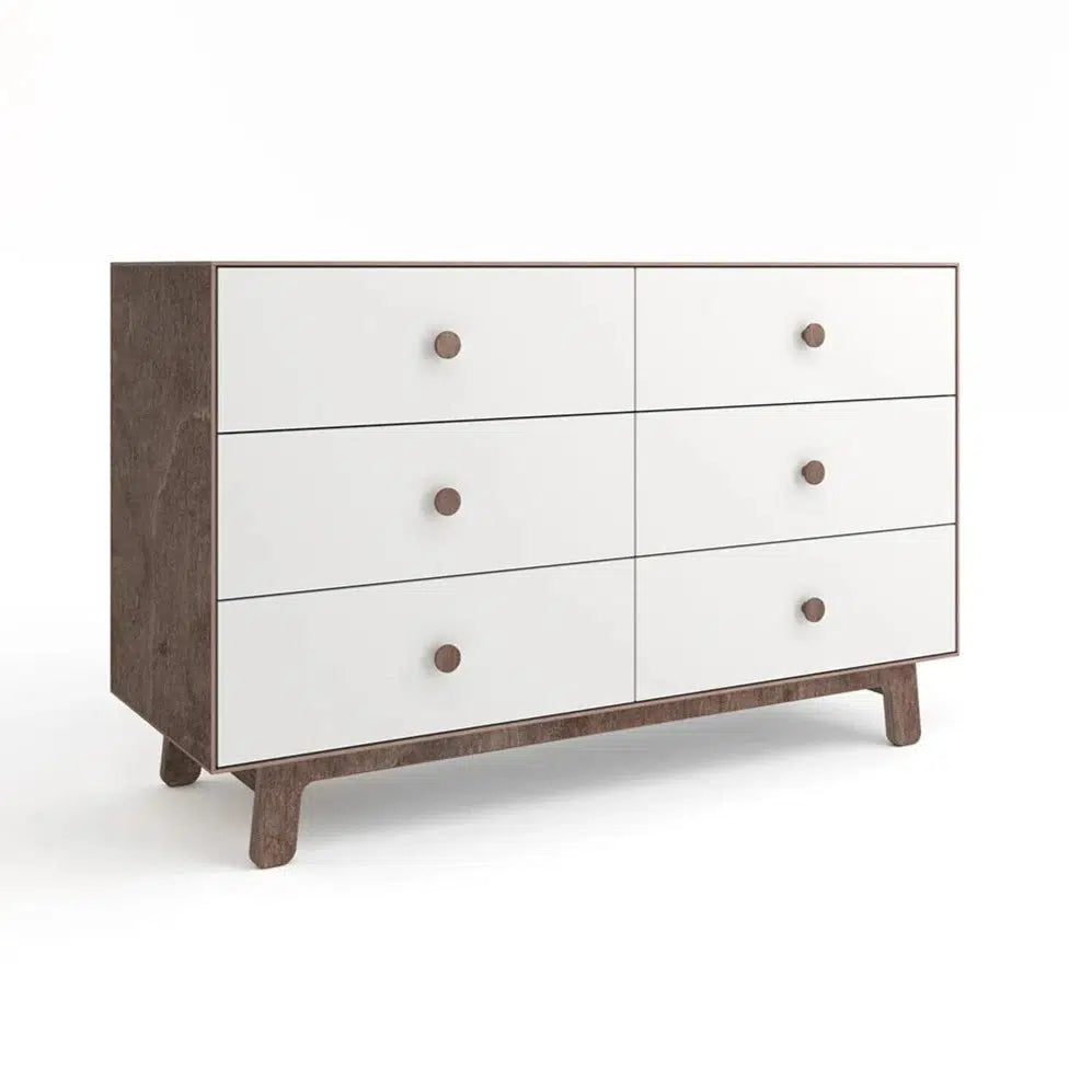 Oeuf - Merlin 6 Drawer Dresser with Sparrow Base - White + Walnut-Dressers + Changing Tables-Posh Baby
