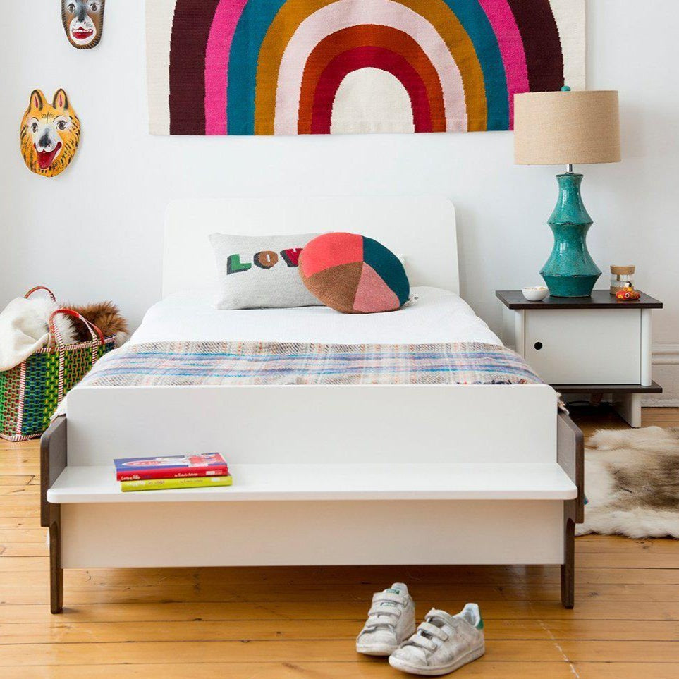 Oeuf - River Twin Bed - White + Birch-Twin Beds-No Rail Needed-Posh Baby