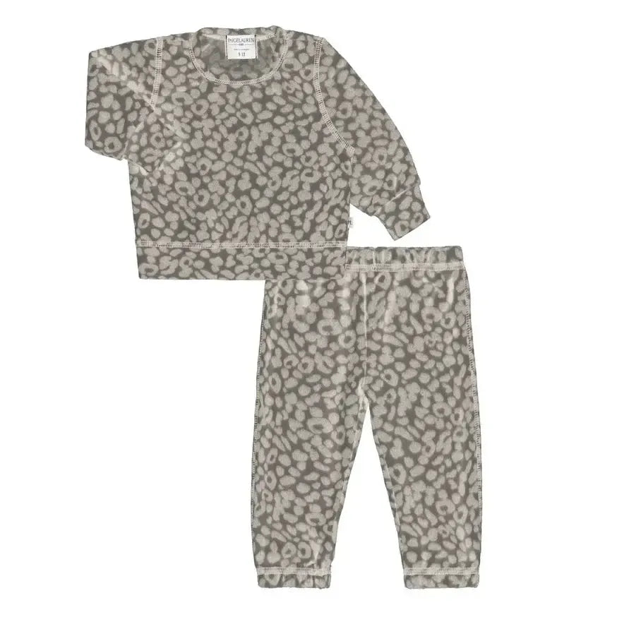 Paige Lauren - Fuzzy Sweatshirt + Jogger Set - Dark Leopard-Sets-3-6M-Posh Baby