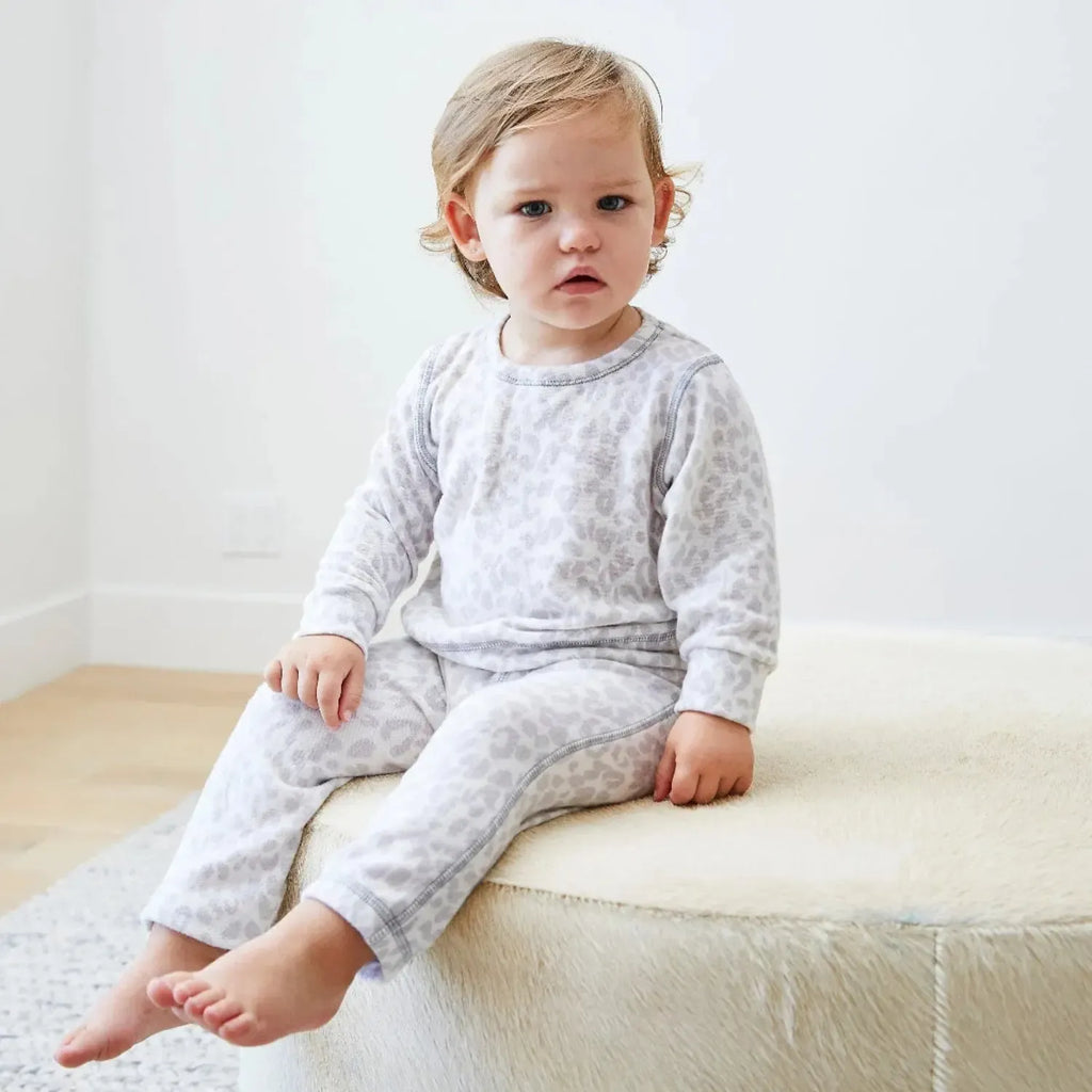 Paige Lauren - Fuzzy Sweatshirt + Jogger Set - Grey Leopard-Sets-3-6M-Posh Baby