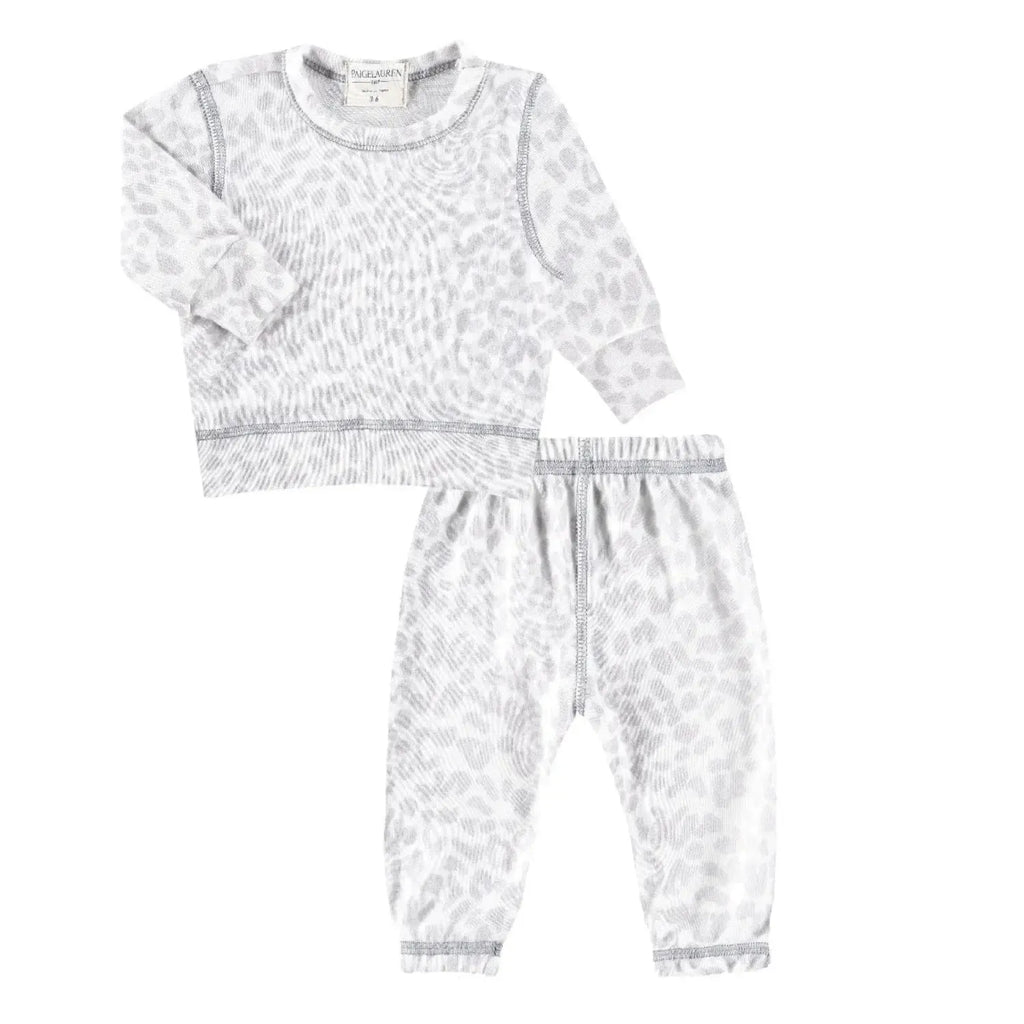 Paige Lauren - Fuzzy Sweatshirt + Jogger Set - Grey Leopard-Sets-3-6M-Posh Baby