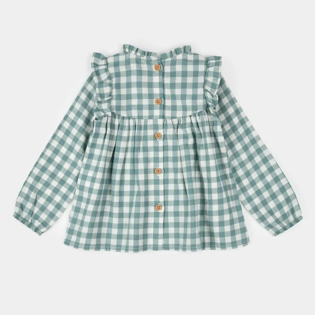 Petit Lem - Organic Brushed Twill Dress + Tights Set - Teal Gingham-Dresses-3-6M-Posh Baby