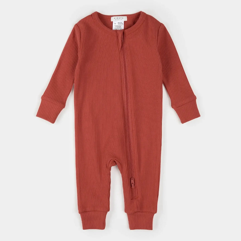 Petit Lem - Organic Cotton + Modal Ribbed Zipper Romper - Tomato-Footies + Rompers (Basic)-Newborn-Posh Baby