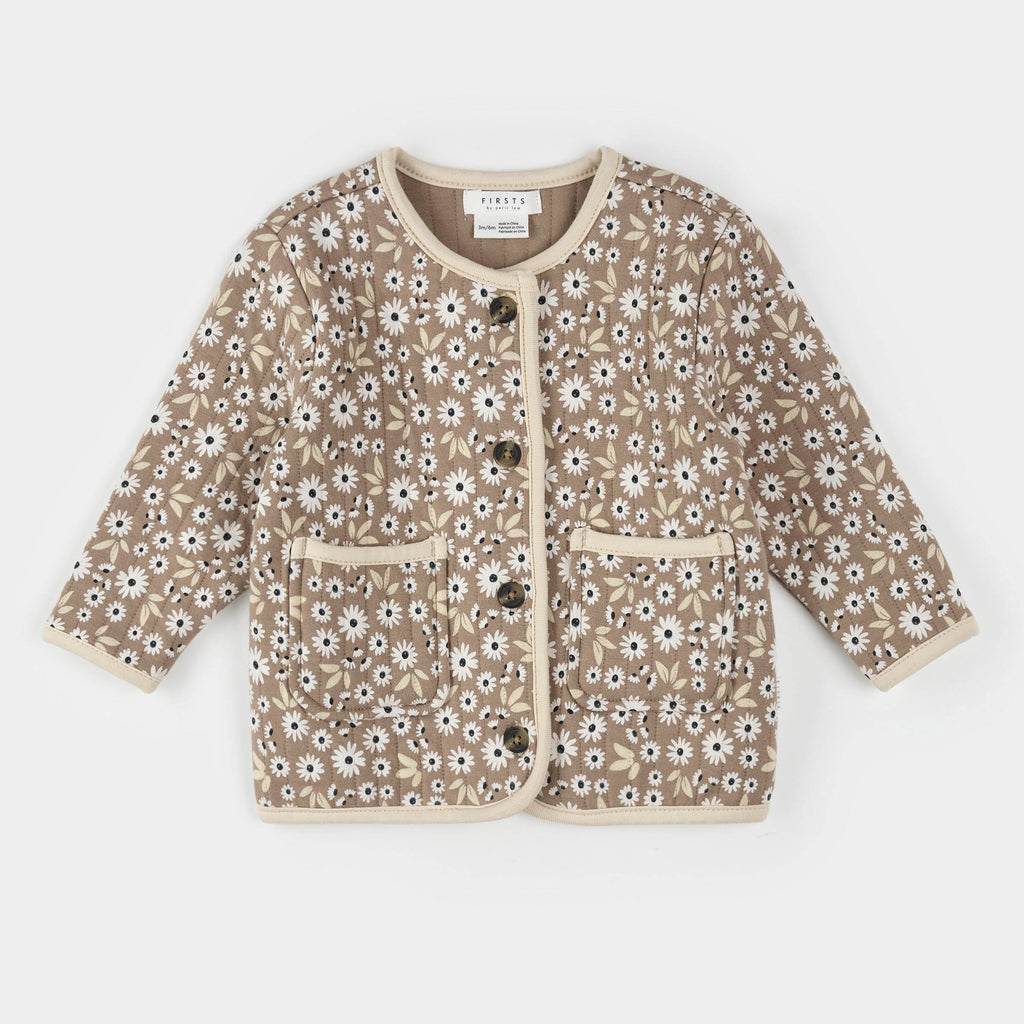 Petit Lem - Organic Cotton Quilted Cardigan - Flowers-Sweaters + Cardigans + Jackets-3-6M-Posh Baby