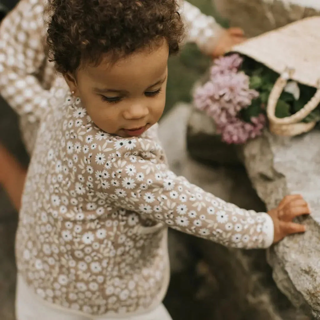 Petit Lem - Organic Cotton Quilted Cardigan - Flowers-Sweaters + Cardigans + Jackets-3-6M-Posh Baby