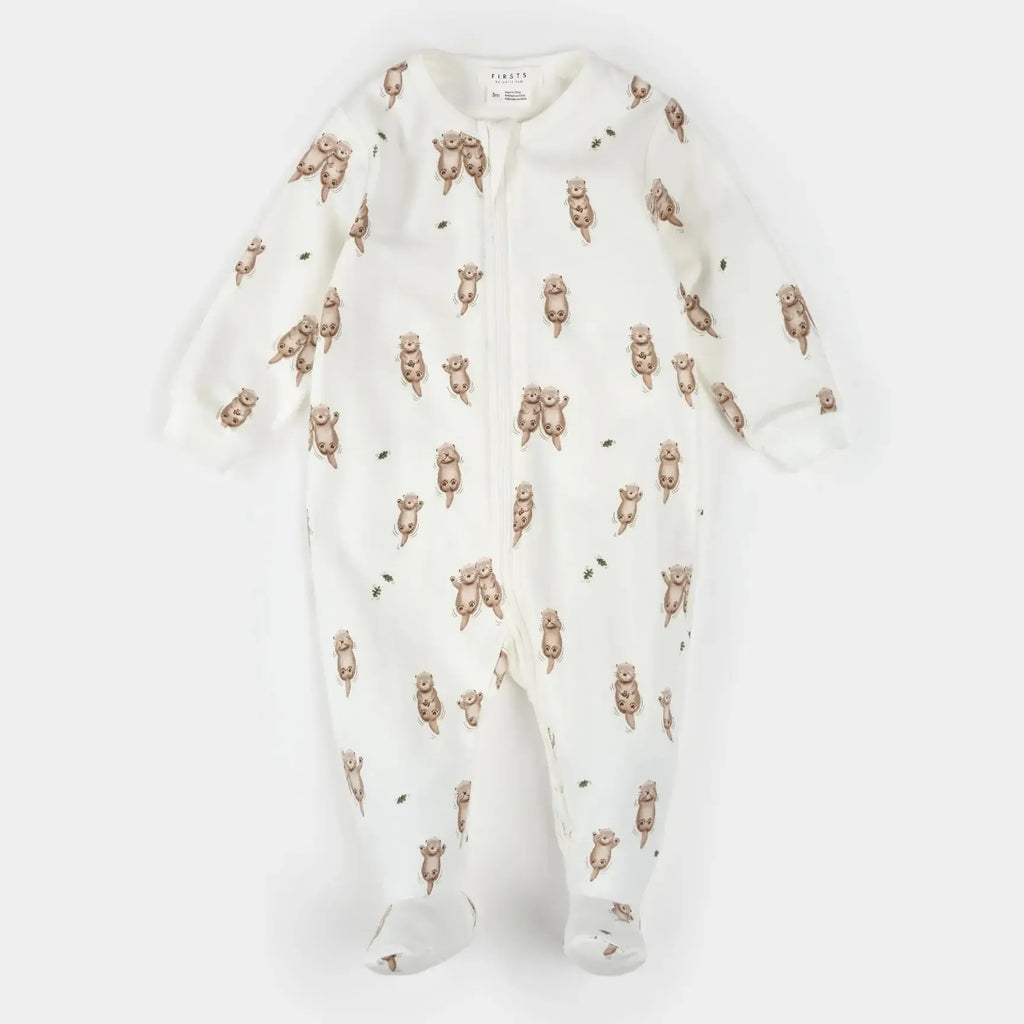 Petit Lem - Organic Cotton Zipper Footie - Otter-Footies + Rompers (Basic)-Newborn-Posh Baby