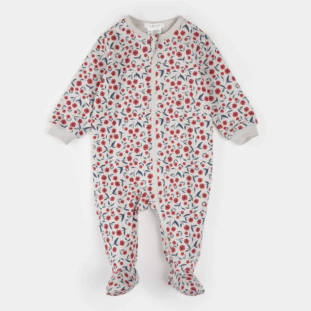 Petit Lem - Organic Cotton Zipper Footie - Poppy-Footies + Rompers (Basic)-Newborn-Posh Baby