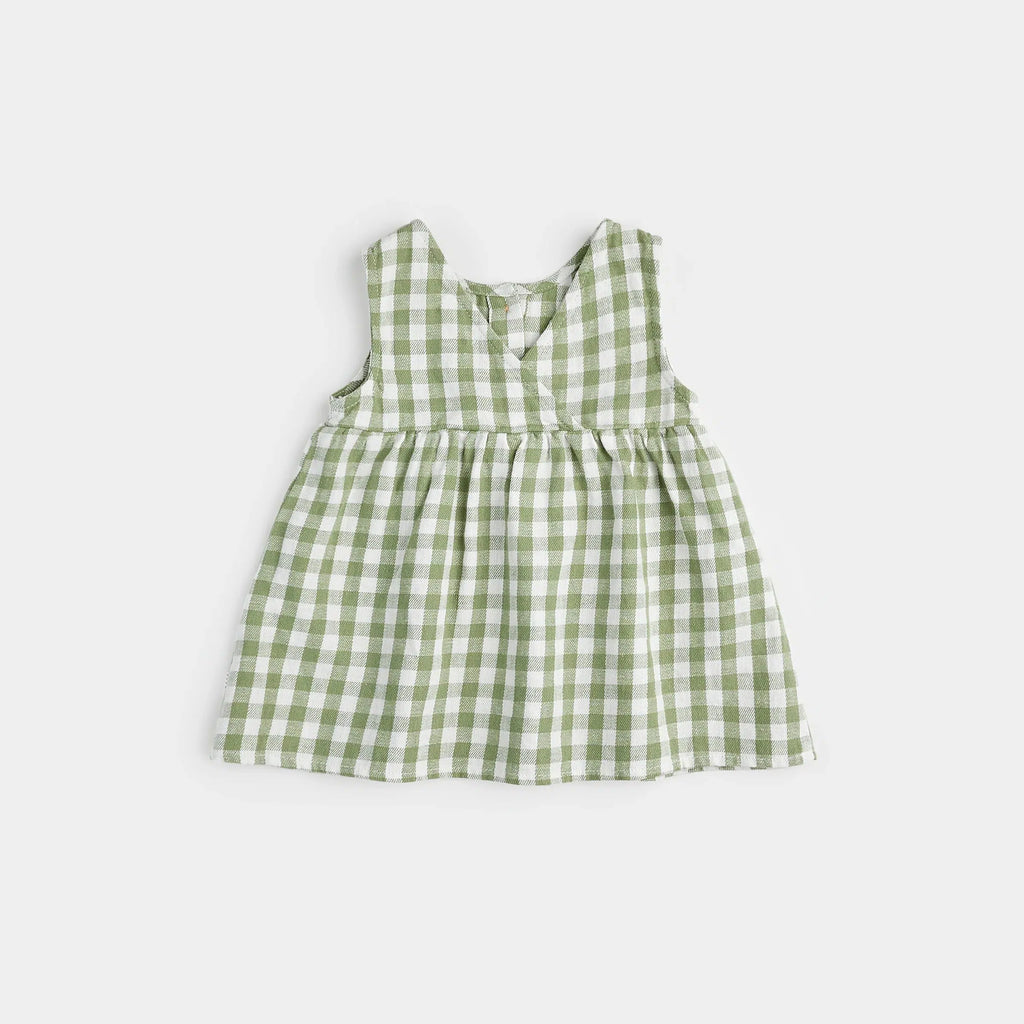 Petit Lem - Organic Woven Linen Dress Set - Green Gingham-Dresses-0-3M-Posh Baby
