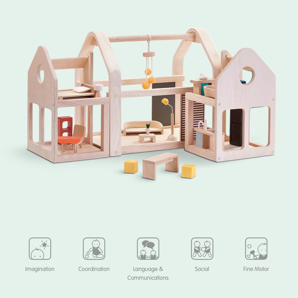 PlanToys - Wooden Slide N Go Dollhouse-Pretend Play-Posh Baby