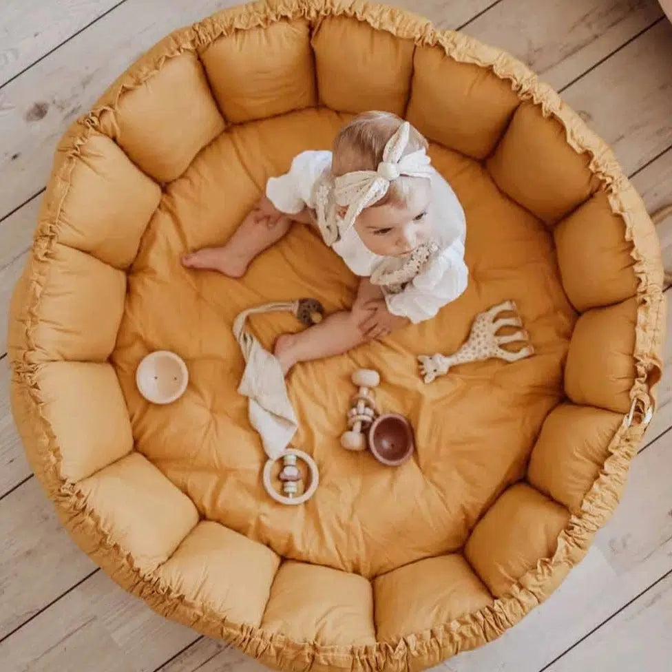 Play + Go - Organic Bloom Baby Playmat - Mustard-Play Gyms + Play Mats-Posh Baby