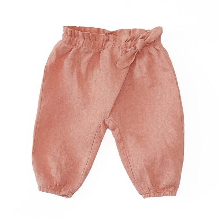 Play Up - Linen Wrap Waist Pants - Coral-Bottoms-0-3M-Posh Baby