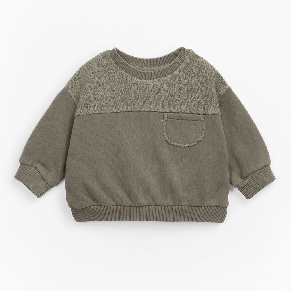 Play Up - Organic Fleece Crewneck Sweater - Army Grey-Sweaters + Cardigans + Jackets-3-6M-Posh Baby