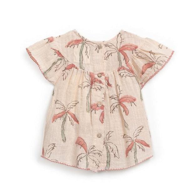 Play Up - Organic Woven Tunic - Pink Palm Trees-Short Sleeves-0-3M-Posh Baby