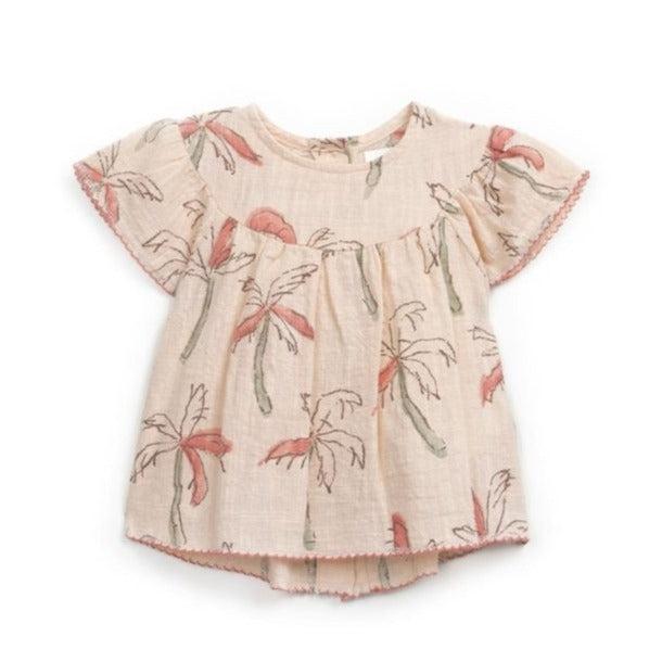 Play Up - Organic Woven Tunic - Pink Palm Trees-Short Sleeves-0-3M-Posh Baby