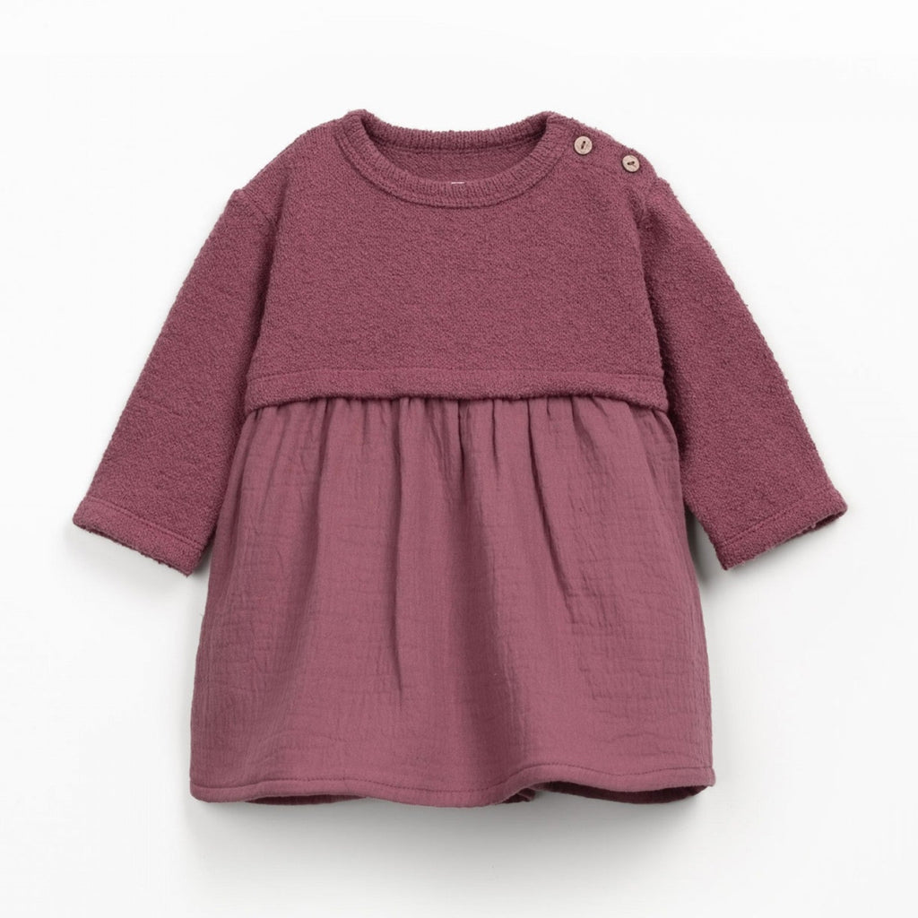 PlayUp - Knit + Muslin Long Sleeve Dress - Berry Mauve-Long Sleeves-0-3M (3M)-Posh Baby