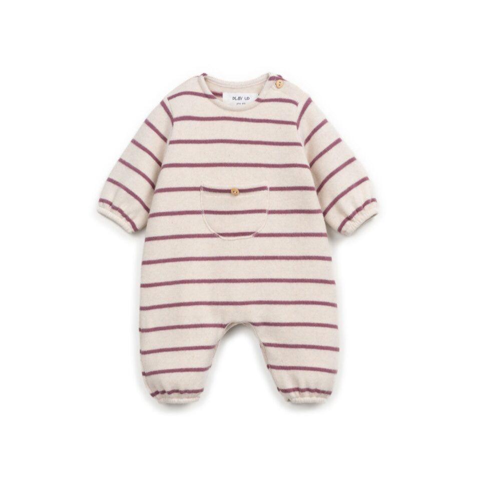 PlayUp - Striped Flamé Jersey Jumpsuit - Berry Stripe-Footies + Rompers (Fashion)-Newborn (1M)-Posh Baby