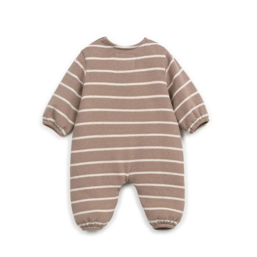 PlayUp - Striped Flamé Jersey Jumpsuit - Natural Stripe-Footies + Rompers (Fashion)-Newborn (1M)-Posh Baby