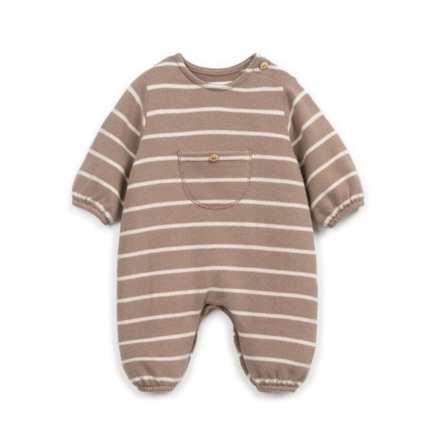 PlayUp - Striped Flamé Jersey Jumpsuit - Natural Stripe-Footies + Rompers (Fashion)-Newborn (1M)-Posh Baby