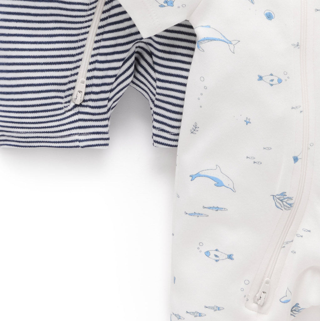 Purebaby - Organic Shortie Romper (2-Pack) - Nautical-Footies + Rompers (Basic)-Newborn-Posh Baby