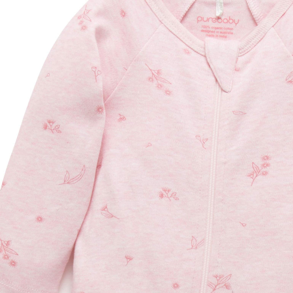 Purebaby - Organic Zipper Footie (2-Pack) - Pink Blossom-Footies + Rompers (Basic)-Newborn-Posh Baby